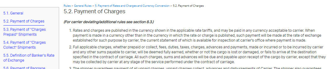 Payment of charges